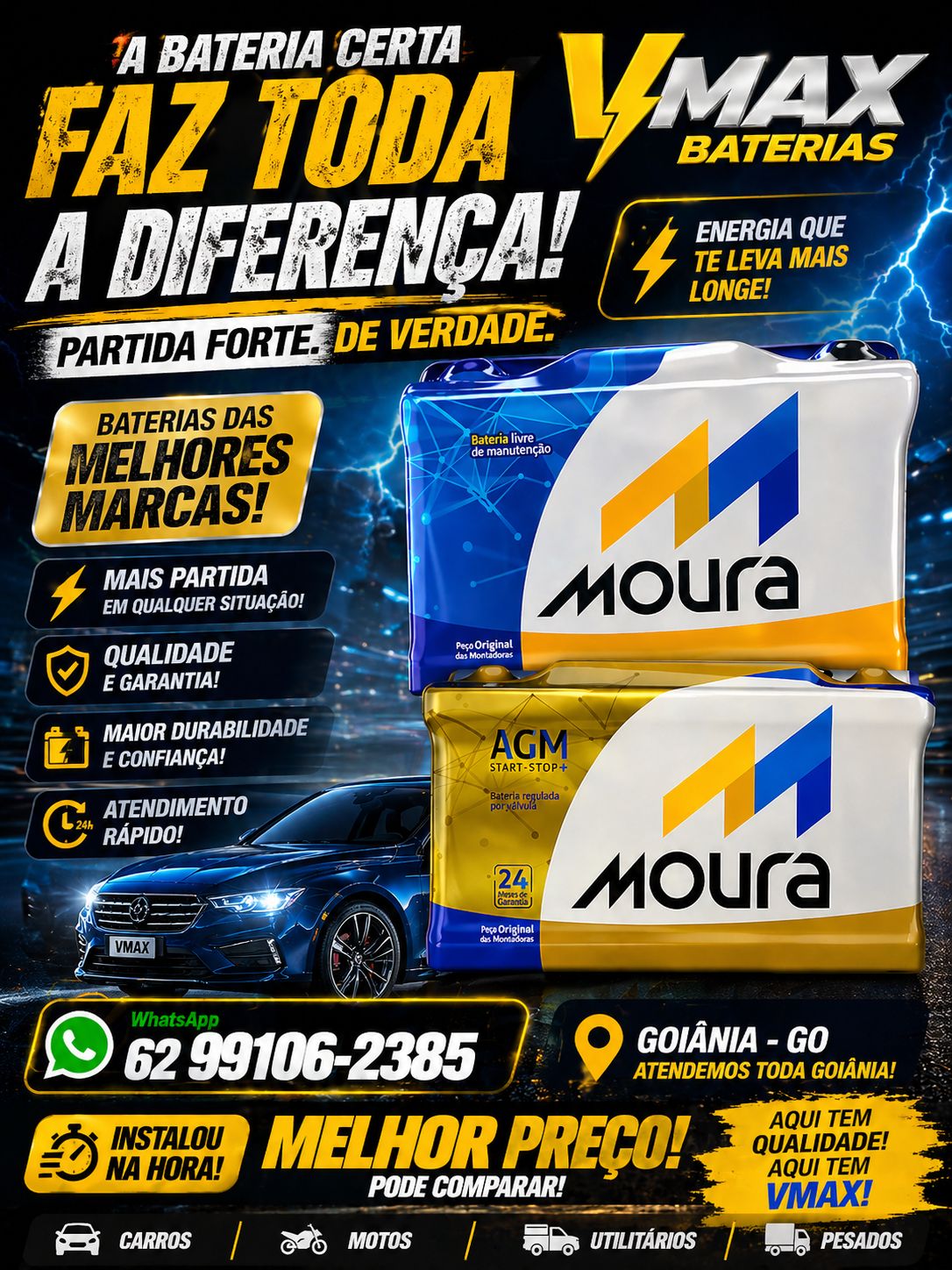 Poster de baterias Moura na VMax Baterias