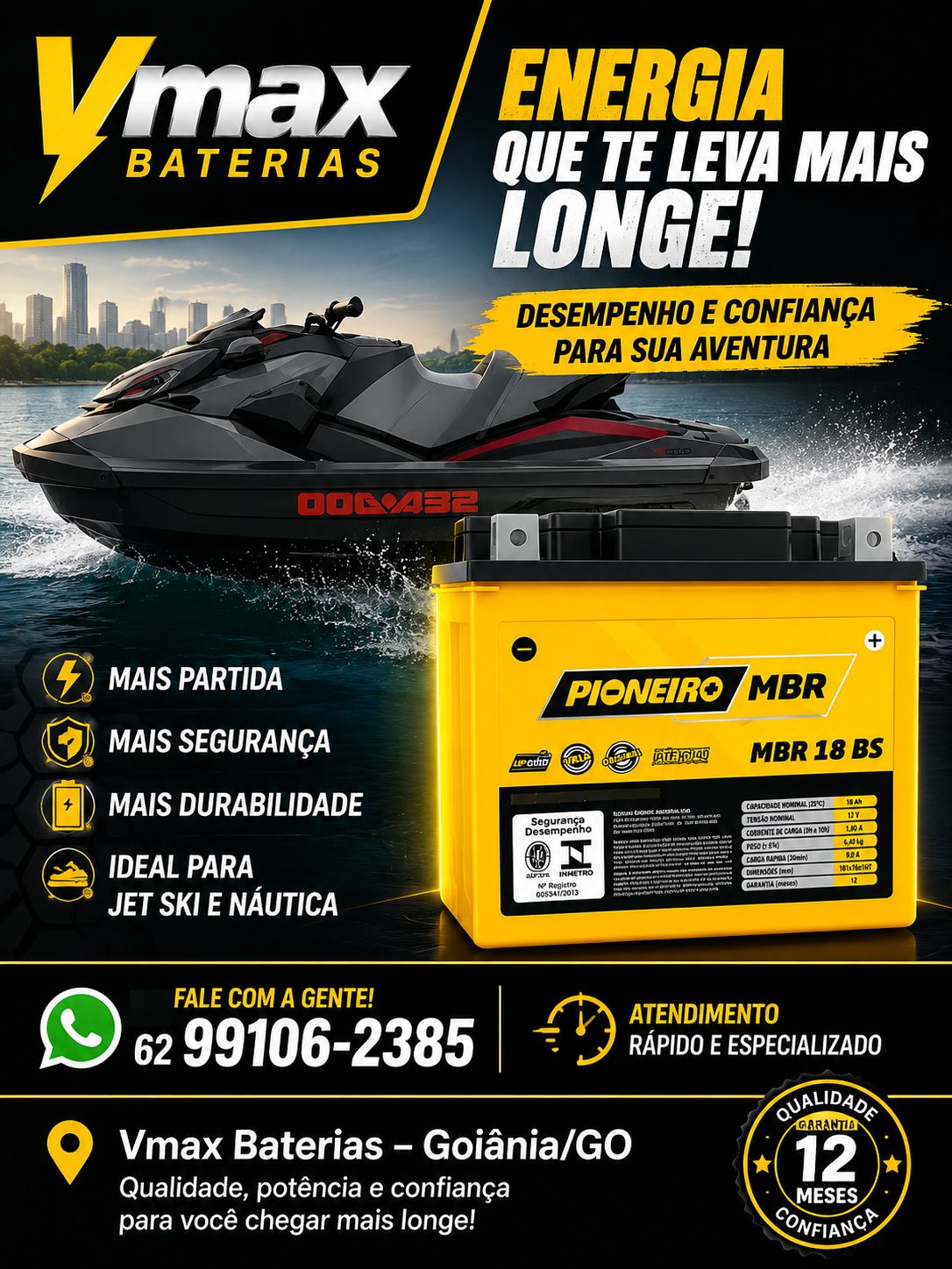 Bateria Pioneiro para jet ski e linha náutica